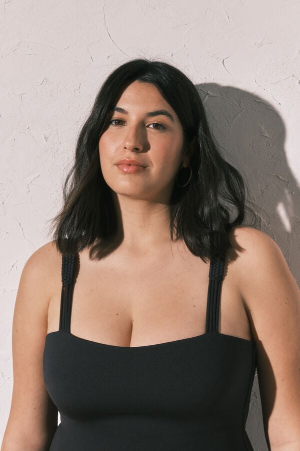 Women'secret Fato de banho moldador decote reto preto preto