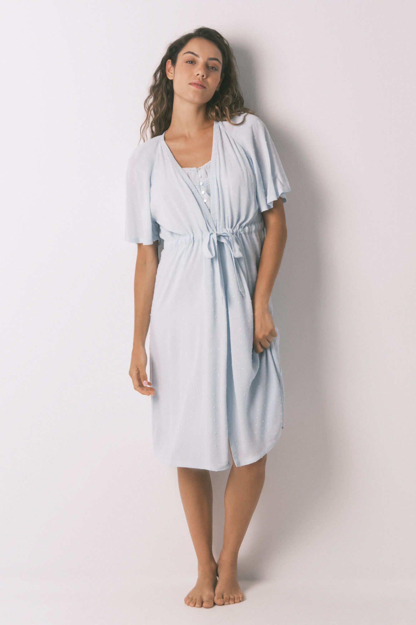 Women'secret Bata larga "maternity" manga corta viscosa verde