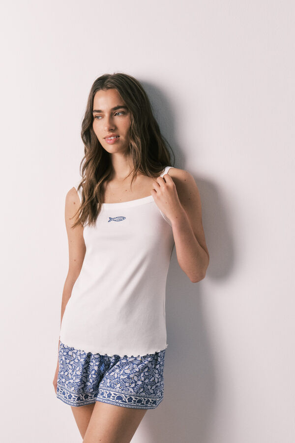 Women'secret Pijama curto de al&ccedil;as branco bege