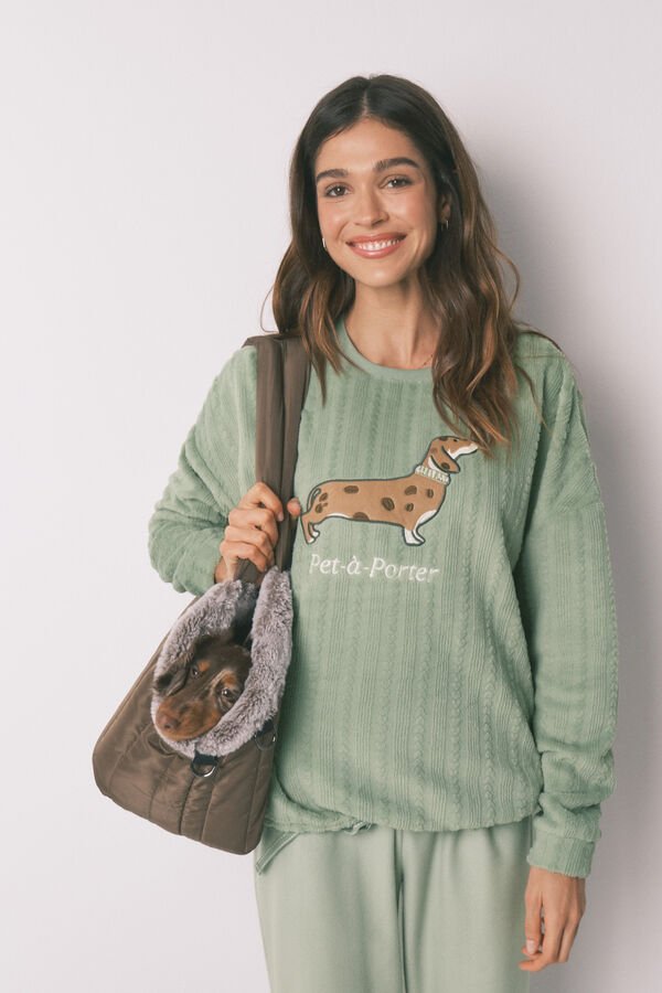 Women'secret Pijama comprido polar verde verde