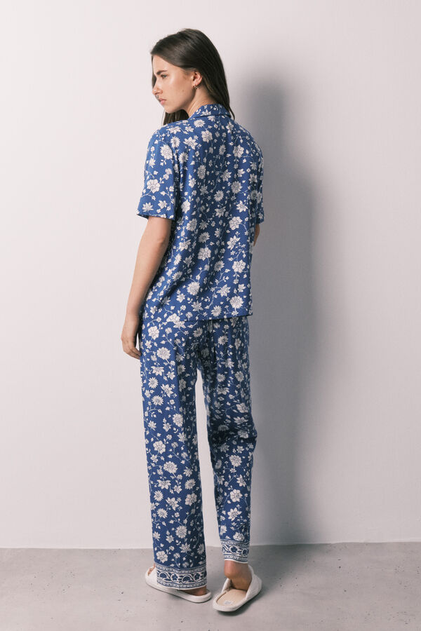 Women'secret Pijama comprido camiseiro de flores azul azul
