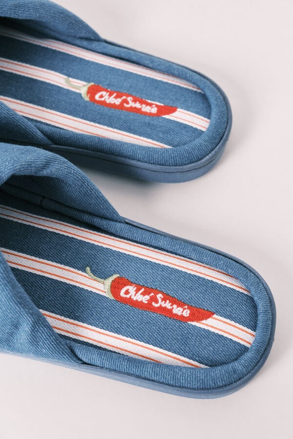 Women'secret Chinelos de quarto denim &agrave;s riscas azul