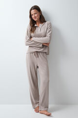 Women'secret Pijama largo rayas marr&oacute;n estampado