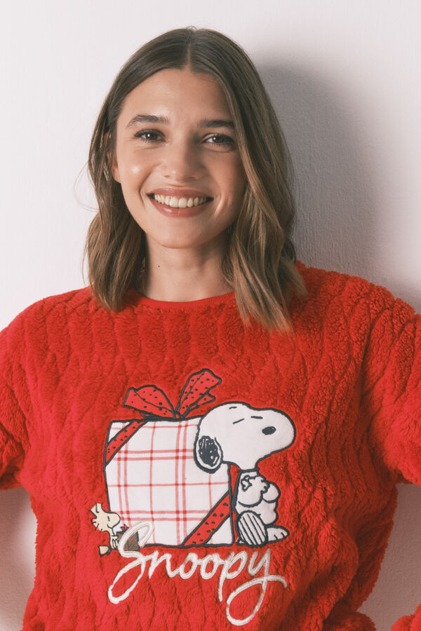 Women'secret Pijama longo de lã xadrez vermelho Snoopy vermelho
