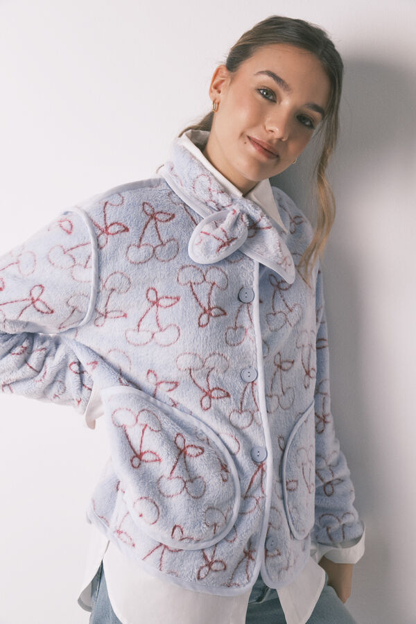 Women'secret Robe polar de borrego jacquard azul