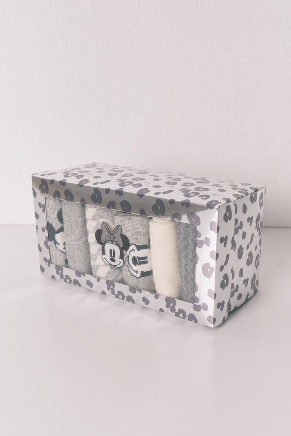 Women'secret Pacote de 6 meias longas de algod&atilde;o com Minnie e Mickey   cinzento