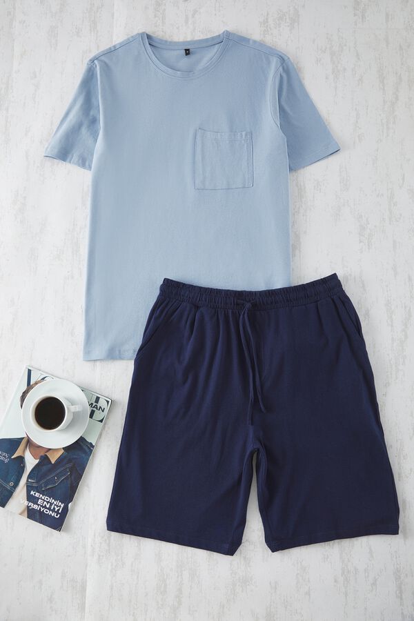 Trendyol Conjunto de pijama curto liso azul