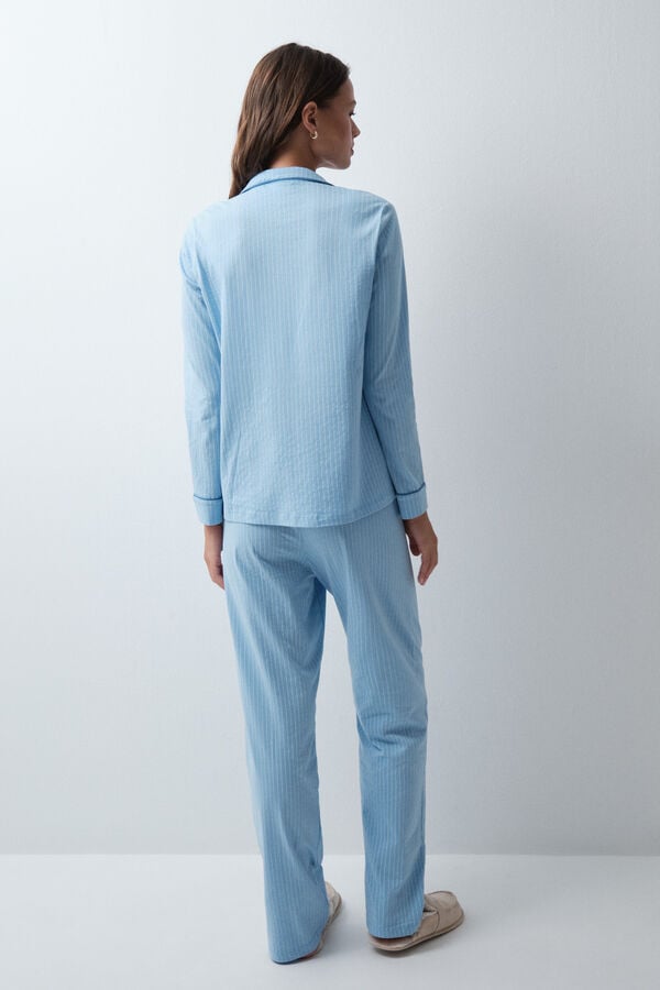 Women'secret Pijama comprido camiseiro de riscas azul azul