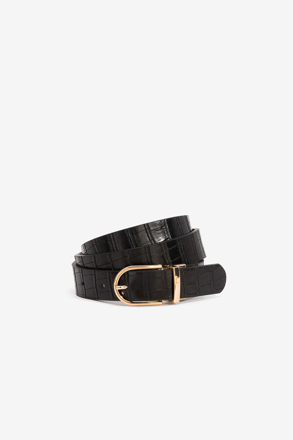 Womensecret Cinturón reversible en negro y beje con diseño estrecho. Hebilla dorada black