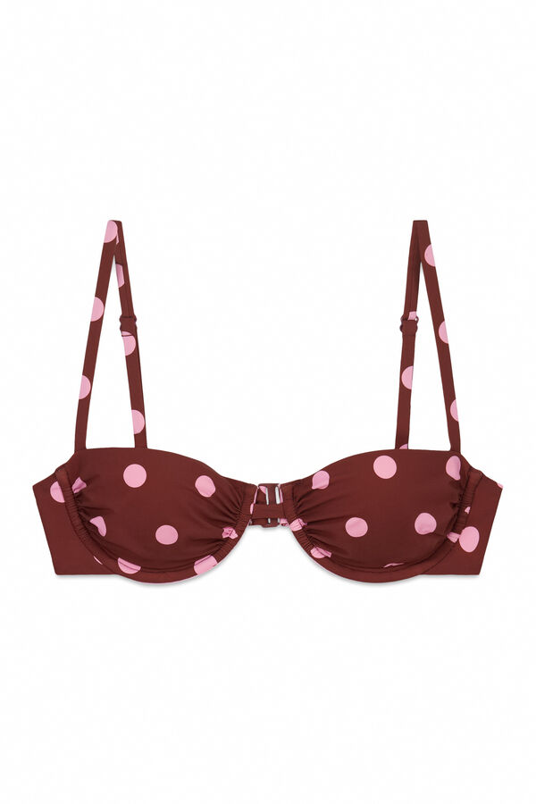 Women'secret Top bikini balconette estampado lunares marr&oacute;n estampado