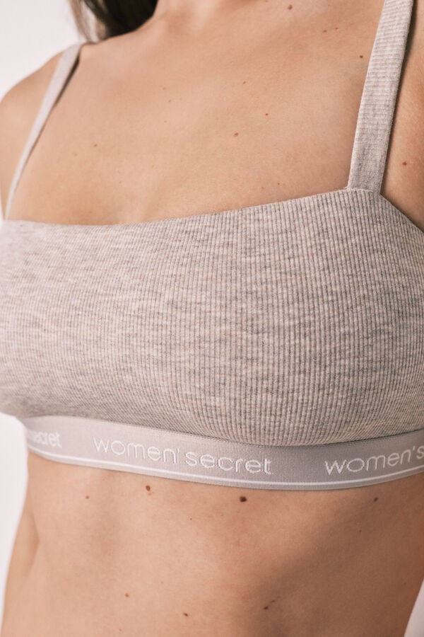 Women'secret Top soutien canelado em algod&atilde;o castanho cru