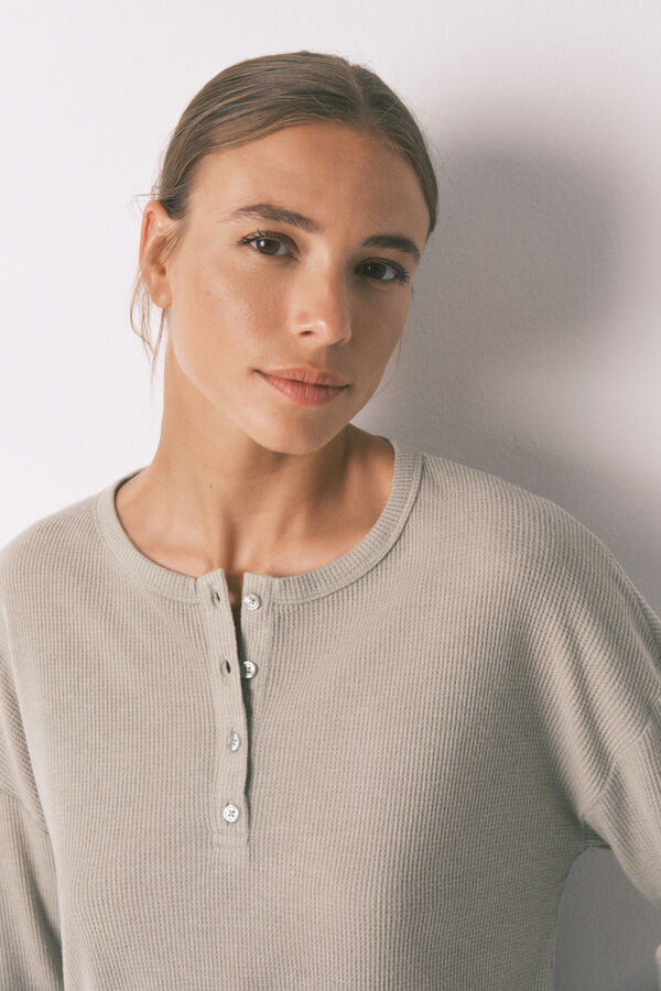 Women'secret Pijama longo verde com textura waffle estampado