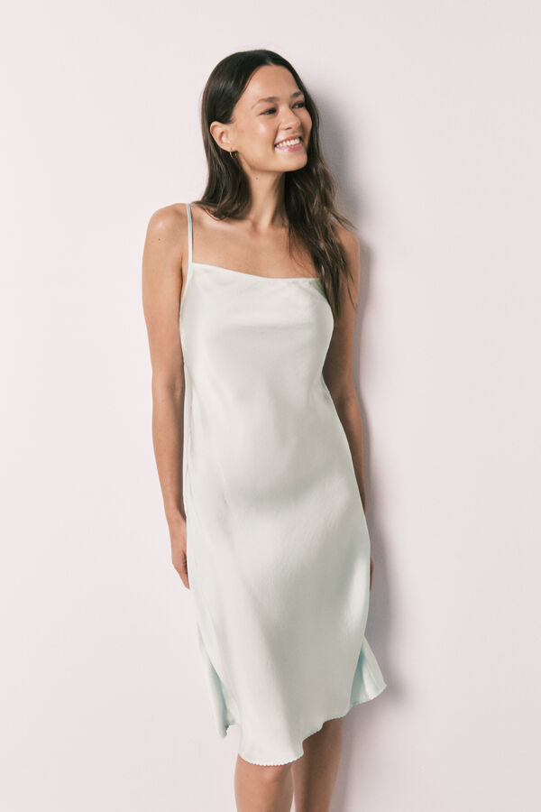 Women'secret Camisa de dormir midi de al&ccedil;as em cetim verde verde