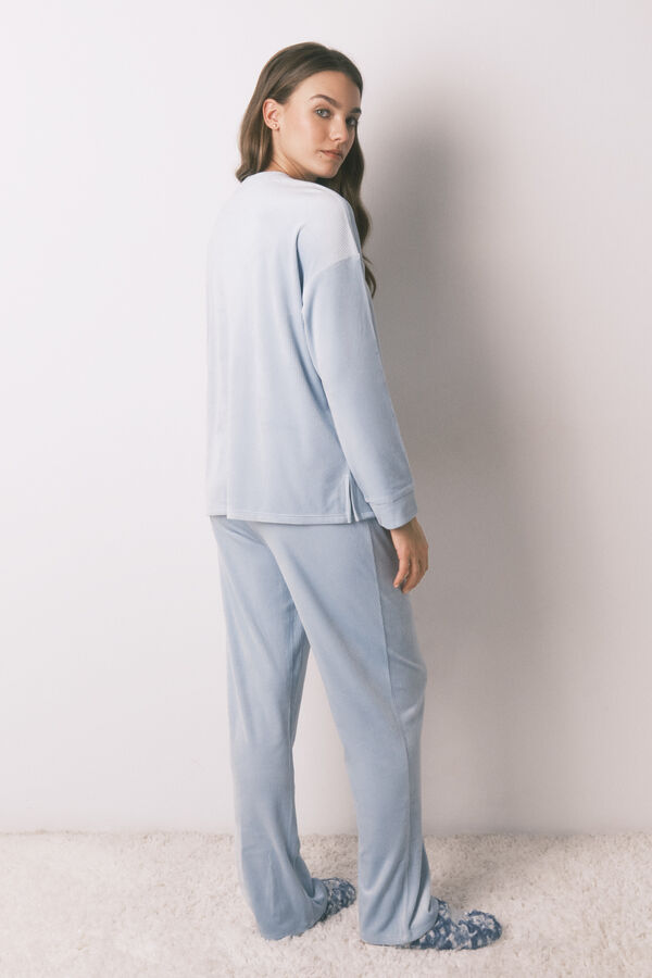 Women'secret Pijama comprido veludo cotelê azul azul