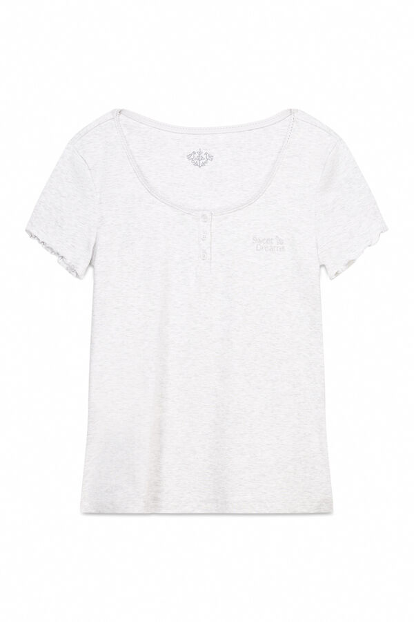 Women'secret T-shirt de manga curta de algodão cinza  cinzento