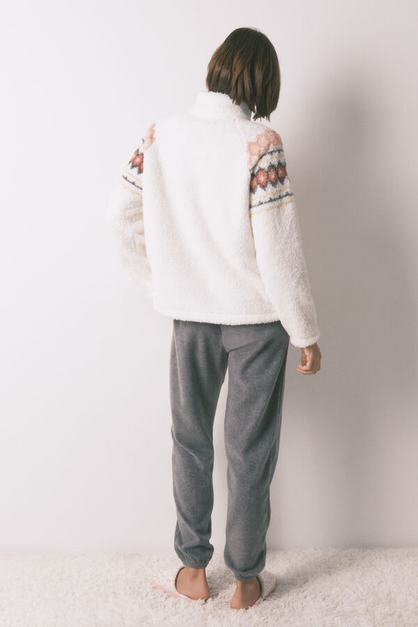 Women'secret Pijama comprido polar suave estampado fair isle bege