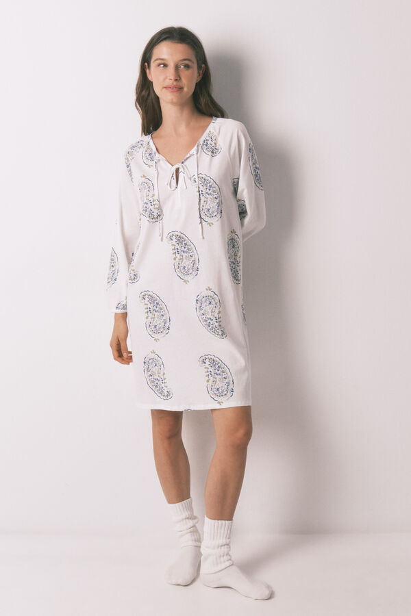 Women'secret Camisa de dormir midi estampada Paisley branco