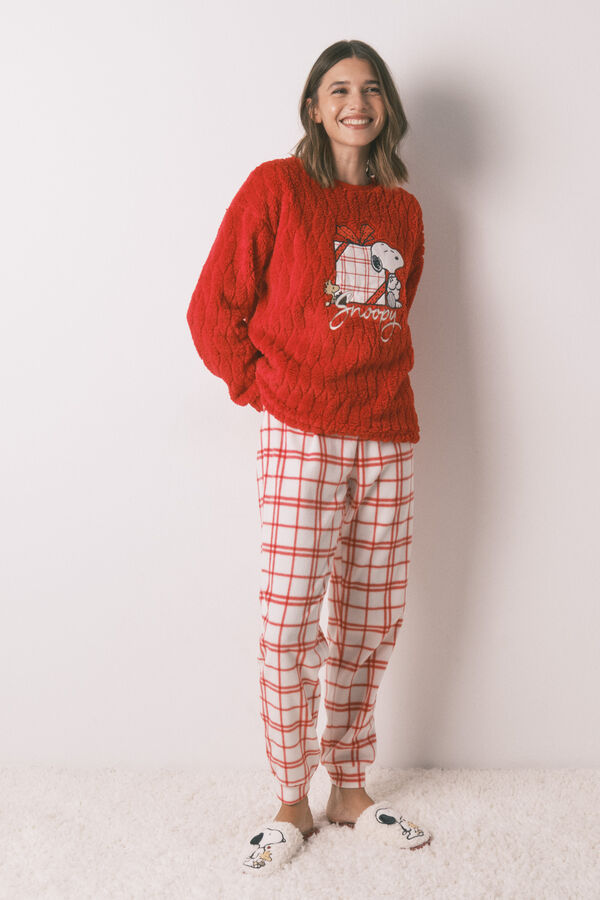 Women'secret Pijama longo de lã xadrez vermelho Snoopy vermelho