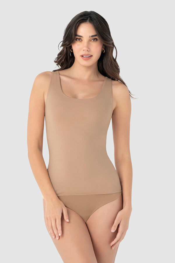 Leonisa Moderate control T-shirt with double layer on the abdomen brown