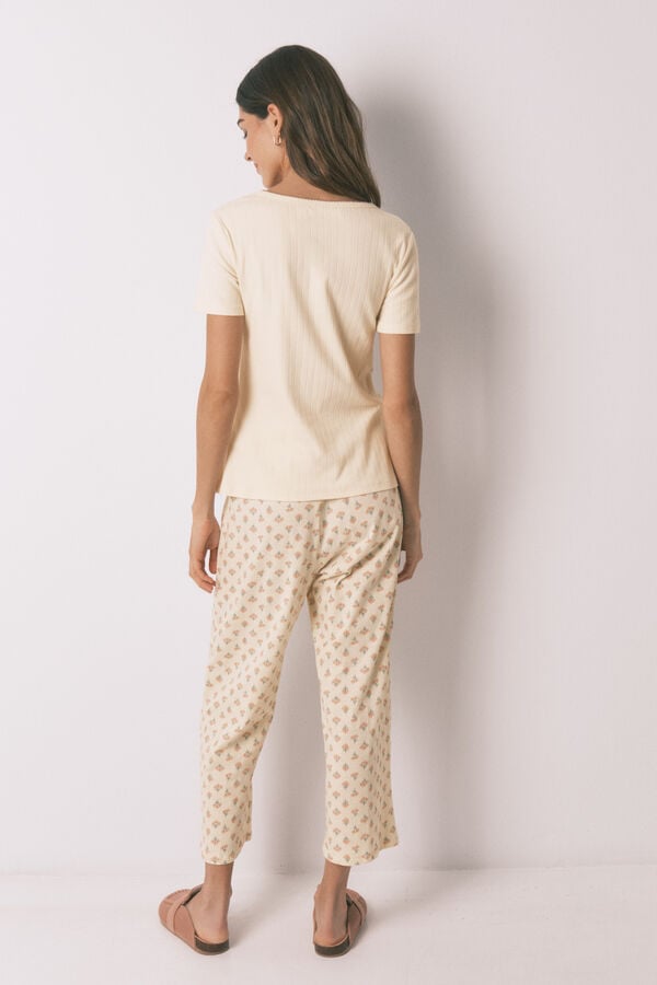 Women'secret Pijama capri em algod&atilde;o estampado de flores amarelo bege
