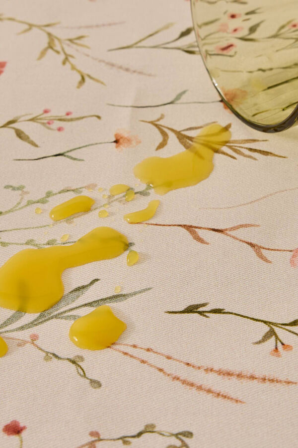 Textura Toalha de mesa floral de algodão resistente a manchas bege