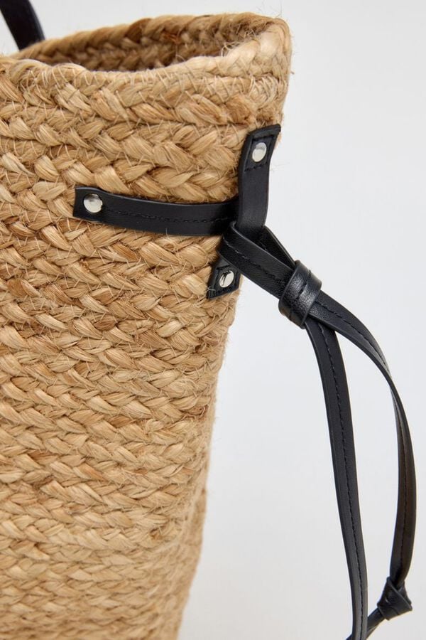 Pepe Jeans Mala tote de praia em r&aacute;fia com tachas preto