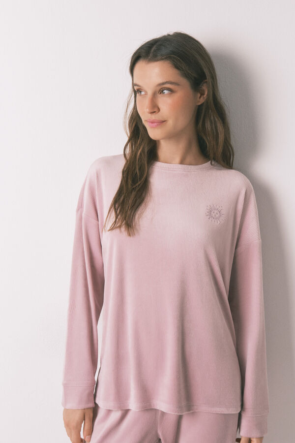 Women'secret Pijama comprido em veludo rosa suave  rosa