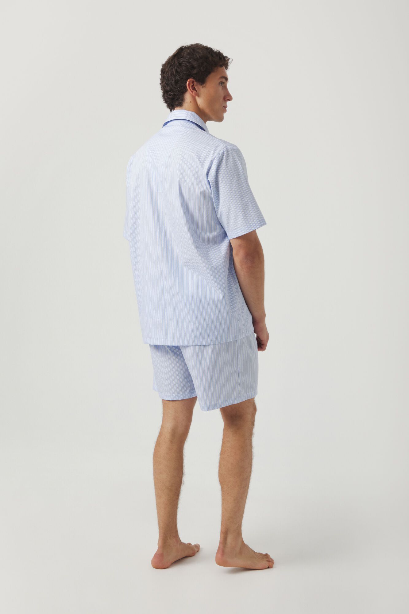 Kiff-Kiff Pijama curto em popelina de riscas com gola debruada azul-marinho