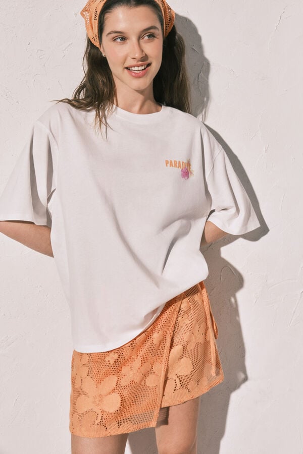 Women'secret T-shirt oversize em algod&atilde;o branca bege