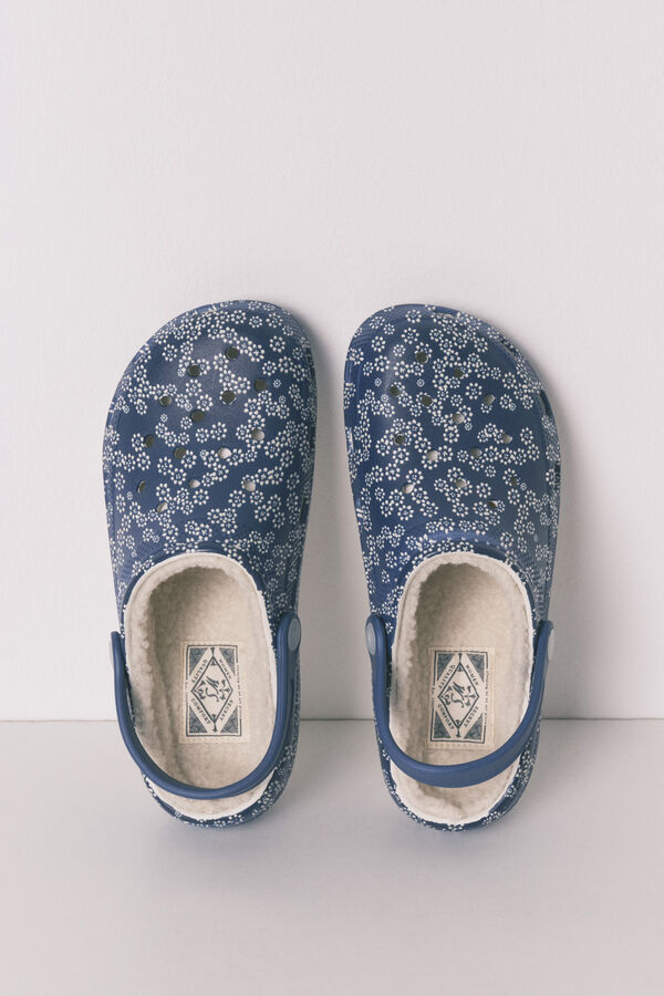 Women'secret Tamancos de quarto forrados com estampado de flores azul