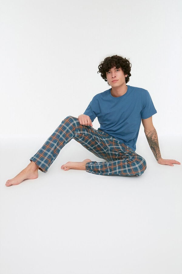 Trendyol Malha de pijama de malha xadrez azul marinho com corte regular  azul