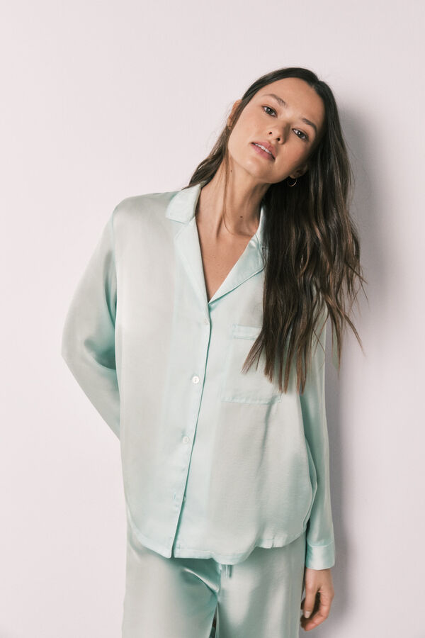 Women'secret Pijama camiseiro comprido em cetim verde verde