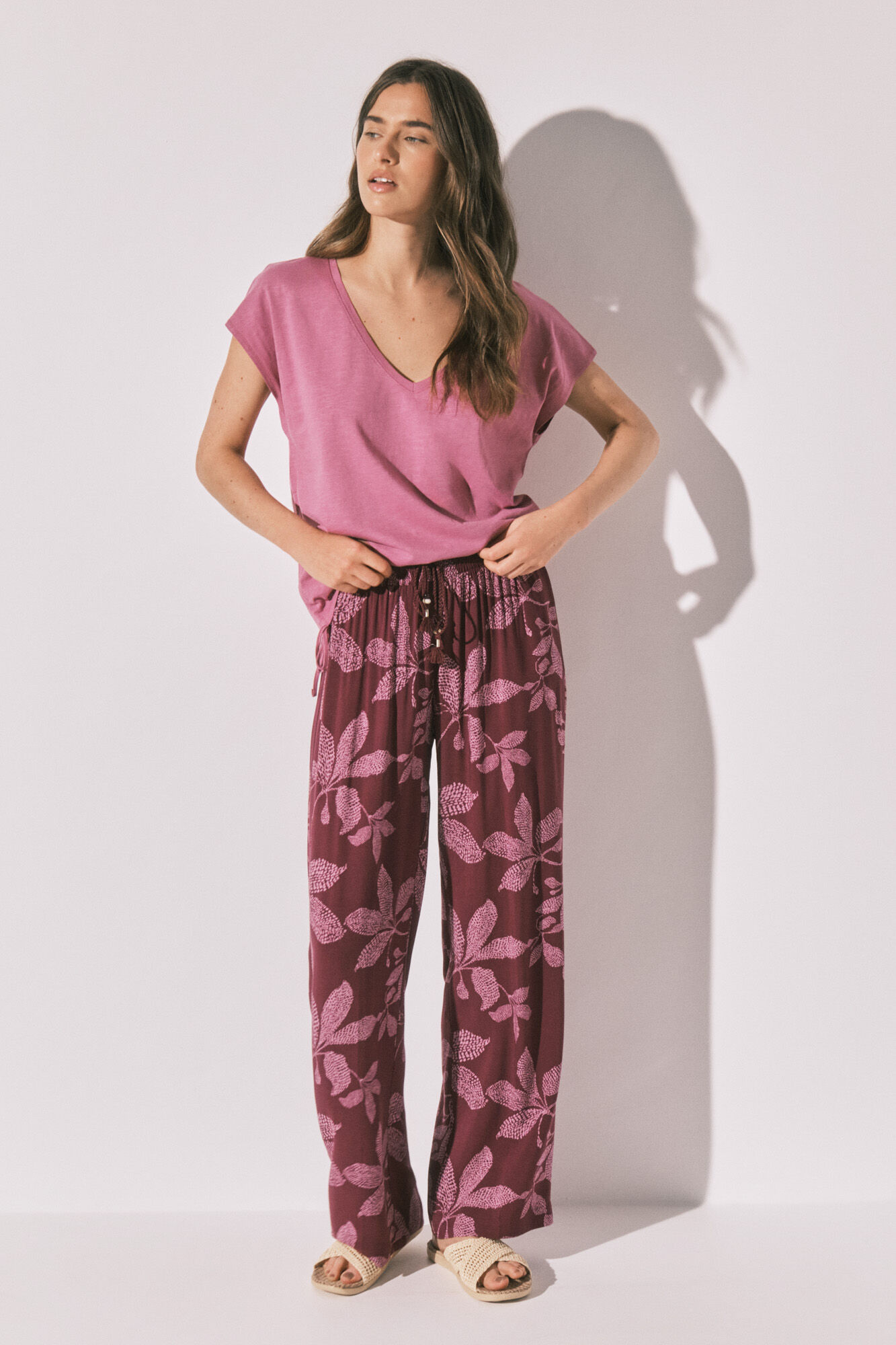 Women'secret T-shirt em algod&atilde;o com franzido lil&aacute;s