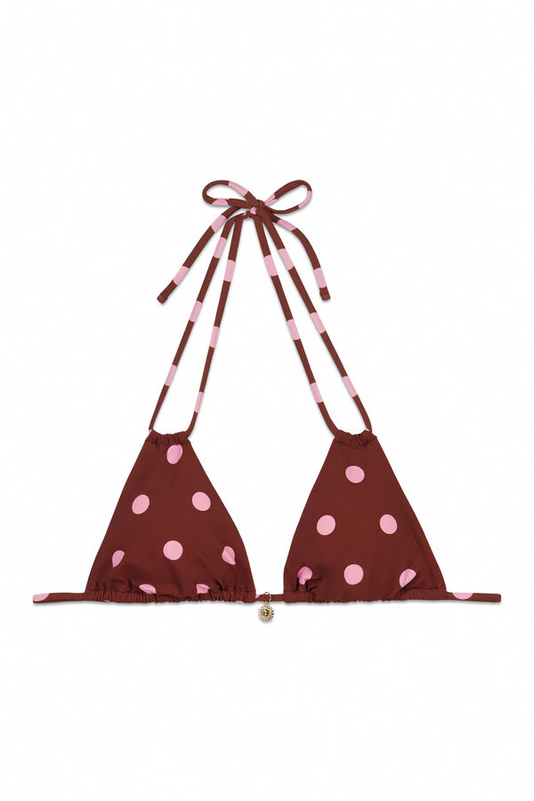 Women'secret Top biqu&iacute;ni triangular castanho e estampado bolinhas  cru