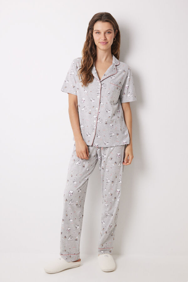 Womensecret Pijama camisero 100% algodón Snoopy gris