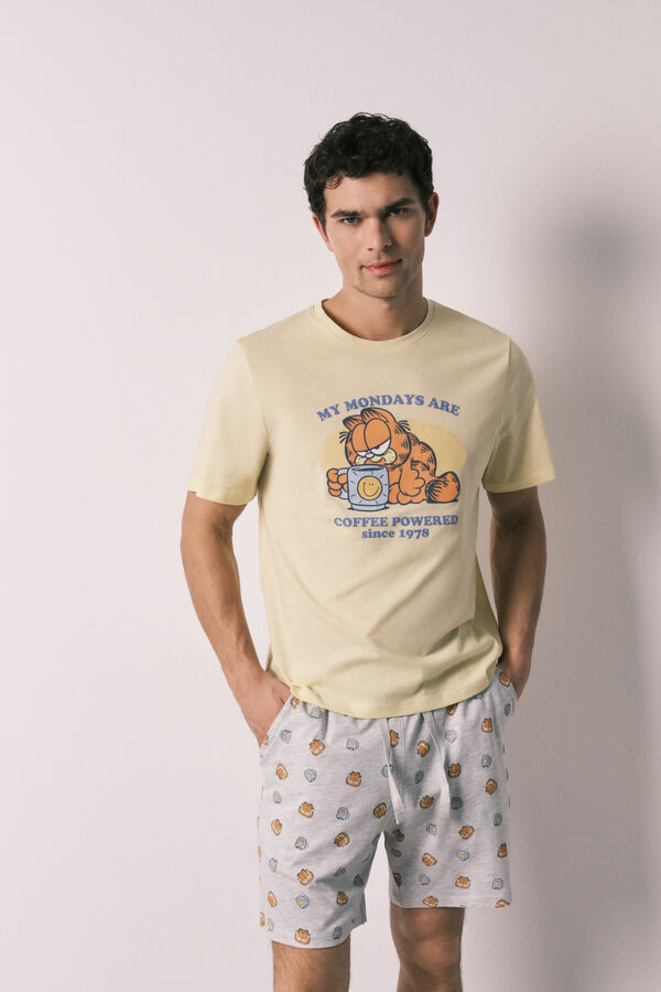 Women'secret Pijama de homem curto em 100% algod&atilde;o Garfield amarelo