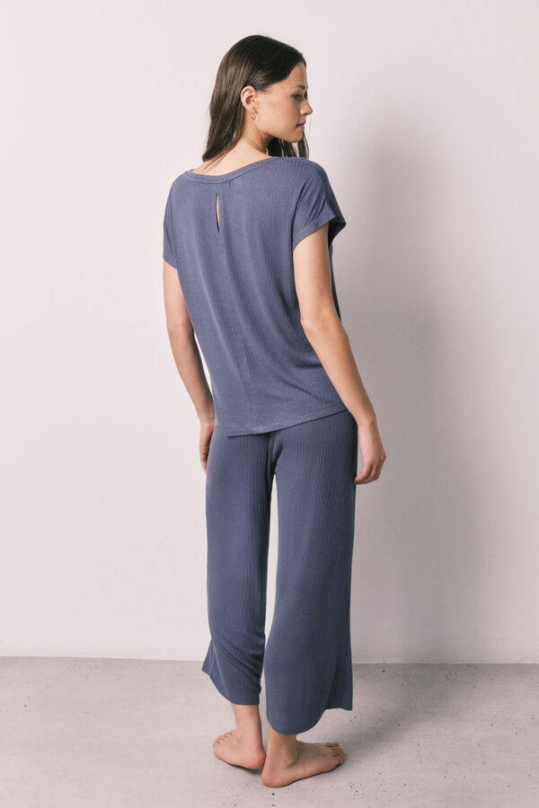 Women'secret Pijama capri suave em viscose azul azul