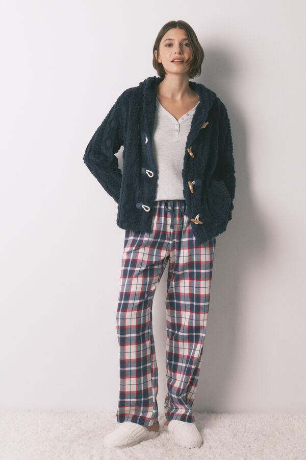 Women'secret Robe curto polar com capuz suave azul azul