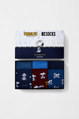 Besocks Pacote com 3 pares de meias Besocks Snoopy de algod&atilde;o org&acirc;nico estampado