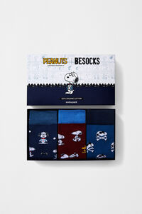 Besocks Pacote com 3 pares de meias Besocks Snoopy de algod&atilde;o org&acirc;nico