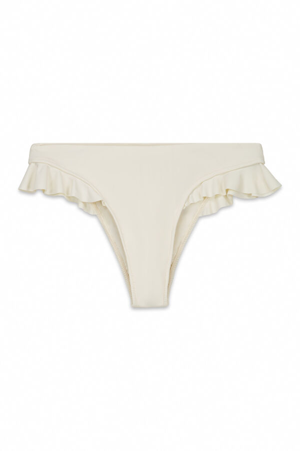 Women'secret Cueca de biqu&iacute;ni brasileira com folhos branca bege