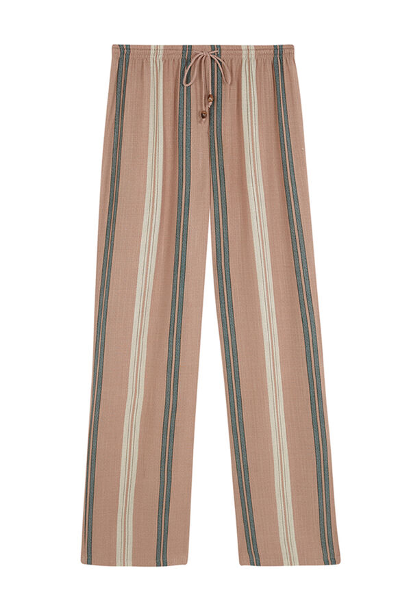 Women'secret Calça de viscose com estampado riscas marrom cru