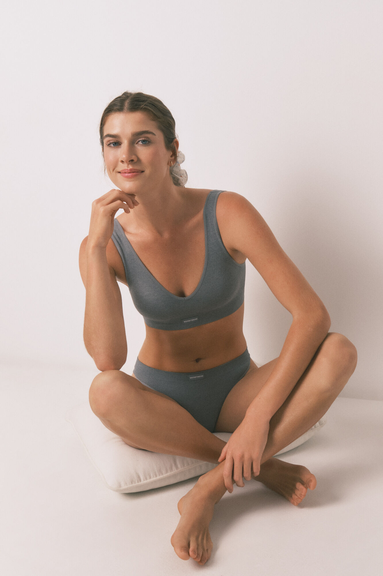 Women'secret LOVELY top canelado sem costura cinza claro