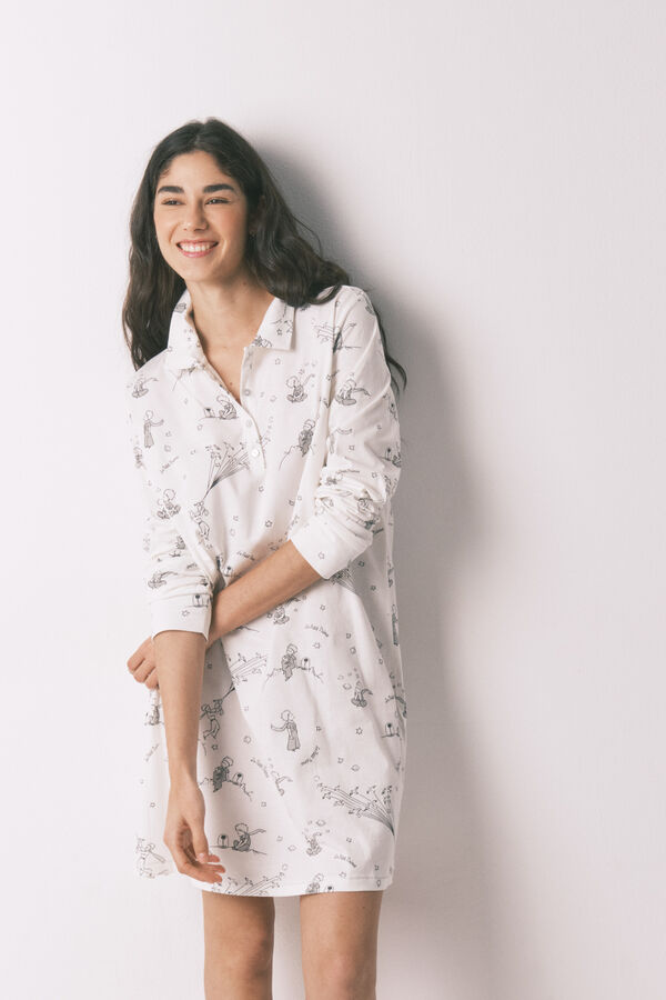 Women'secret Camisa de dormir curta estampado O Principezinho em 100% algod&atilde;o branco