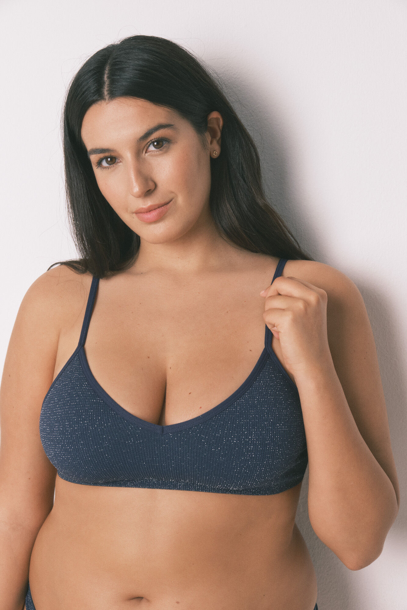 Women'secret Top canelado sem costura em lurex azul