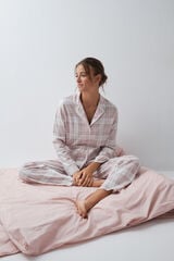 Women'secret Pijama comprido camiseiro em algod&atilde;o xadrez cru