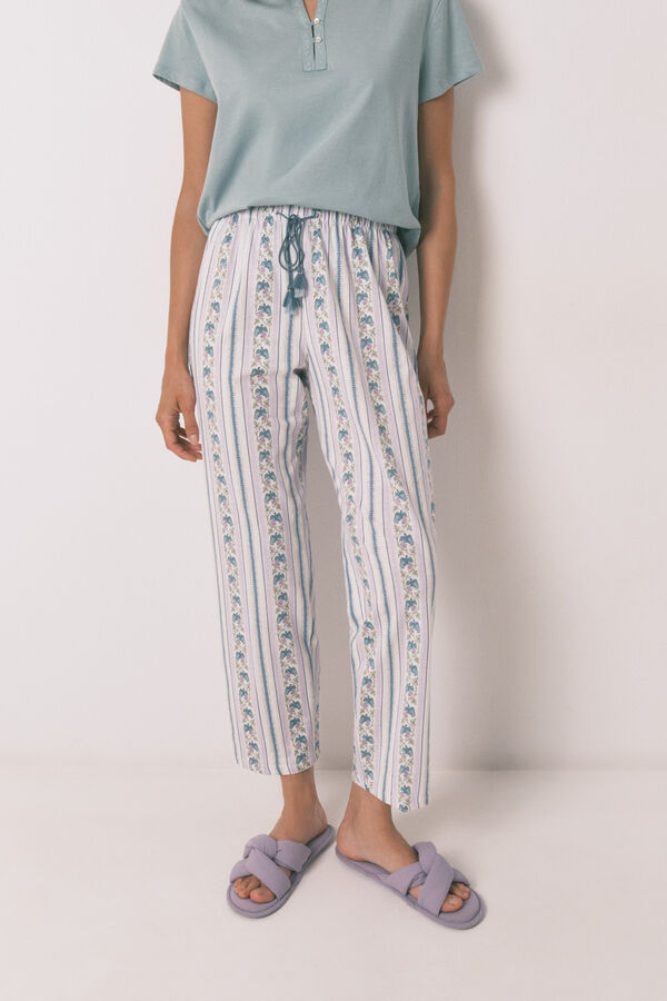 Women'secret Calça comprida cenoura 100% algodão com bordas bege