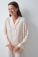 Women'secret Pijama comprido camiseiro de riscas acetinado branco