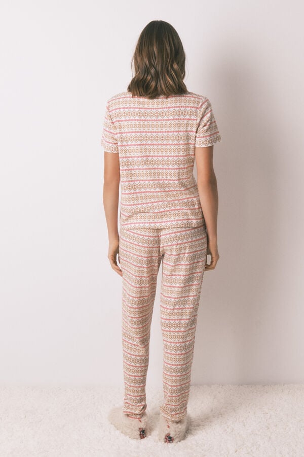 Women'secret Pijama longo textura waffle felpudo com faixas Mafalda bege