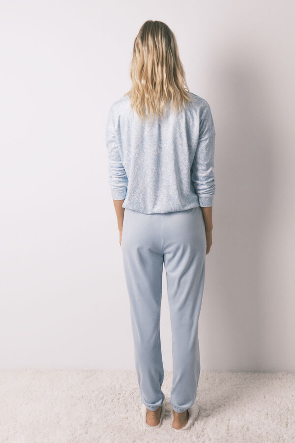 Women'secret Pijama comprido com flores azuis brilhantes azul